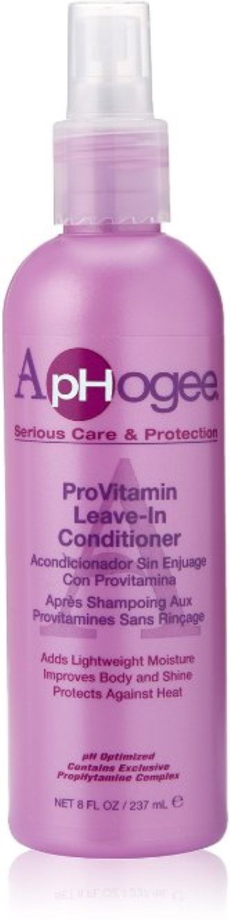 Aphogee Pro-Vitamin Leave-In Conditioner bottle promotes smoother, more manageable hair and color vibrancy