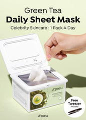 A'PIEU Daily Sheet Mask Green Tea lyocell fabric close-up emphasizes soft comfort