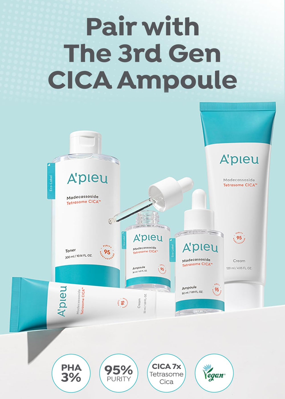A'PIEU Madecassoside Tetrasome Cream texture close-up suggesting calm, hydrated skin during daily use.