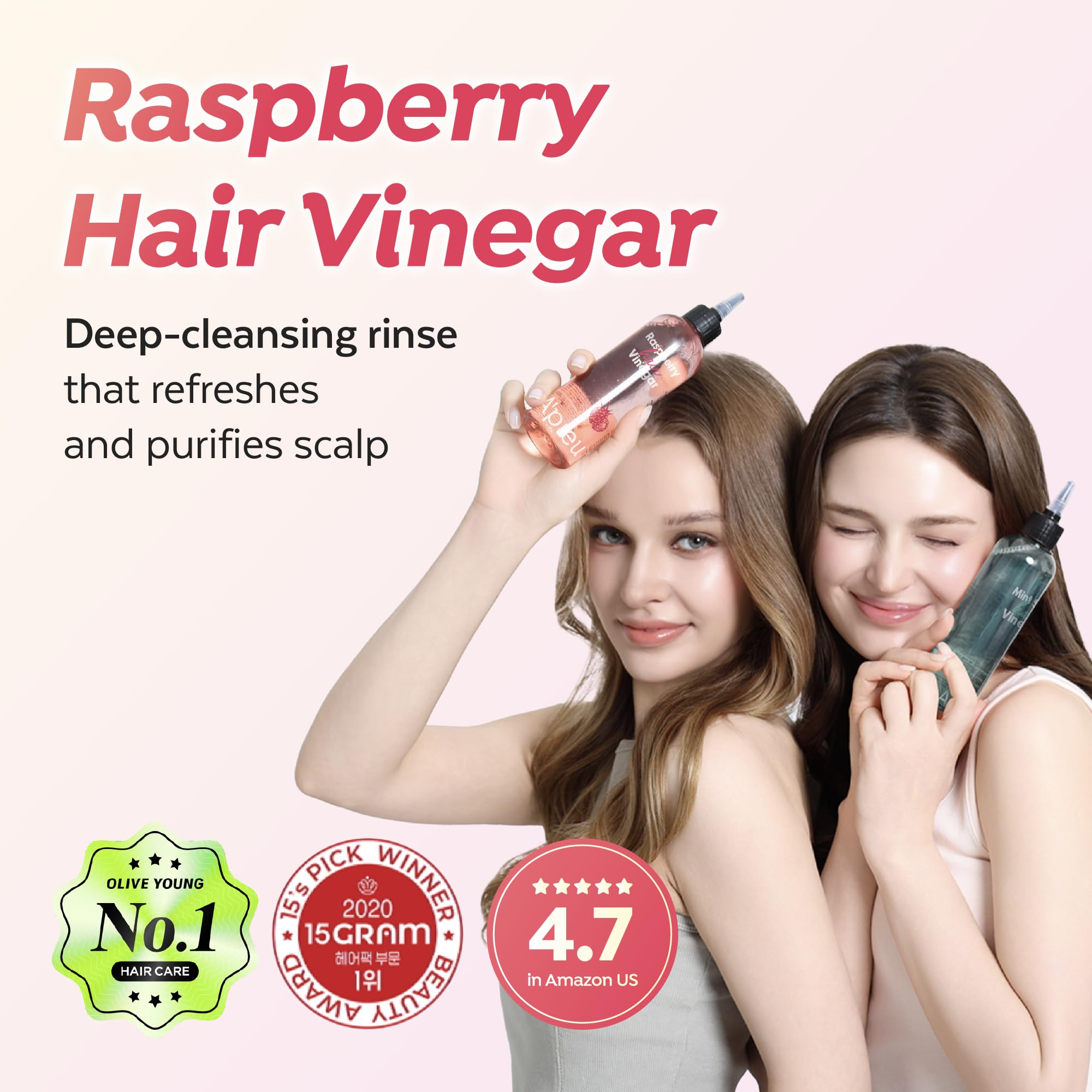 A'PIEU Raspberry Hair Vinegar Rinse pour demonstrates easy post wash application