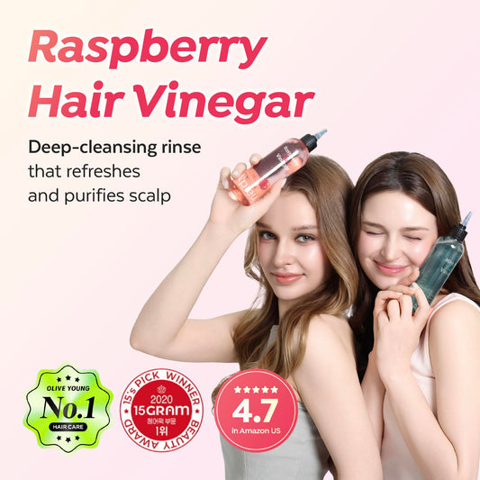 A'PIEU Raspberry Hair Vinegar Rinse pour demonstrates easy post wash application