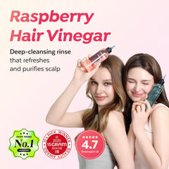 A'PIEU Raspberry Hair Vinegar Rinse pour demonstrates easy post wash application