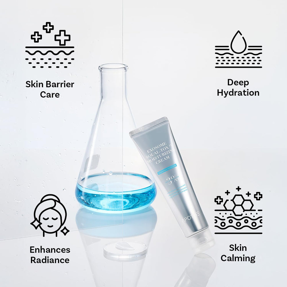 APOTHE Exosome Squal-Tox cream applied to face for smoothing