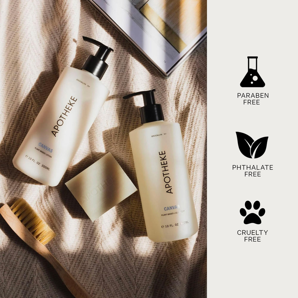 APOTHEKE Canvas natural botanicals with aloe nourish during wash.