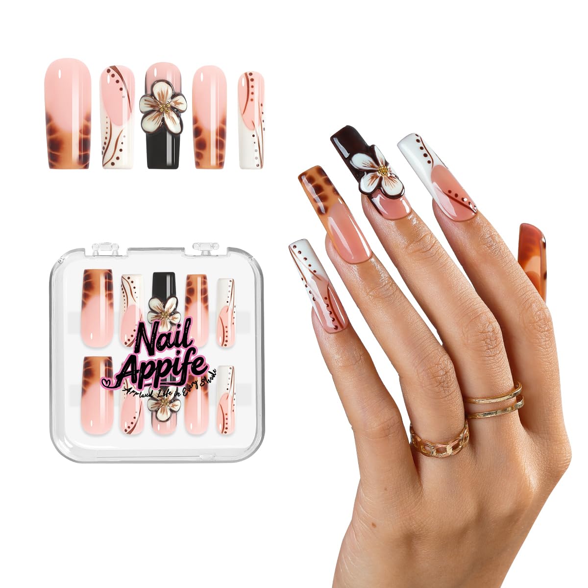 Appife square nails with 3D floral art deliver salon-worthy flair and lasting shine.