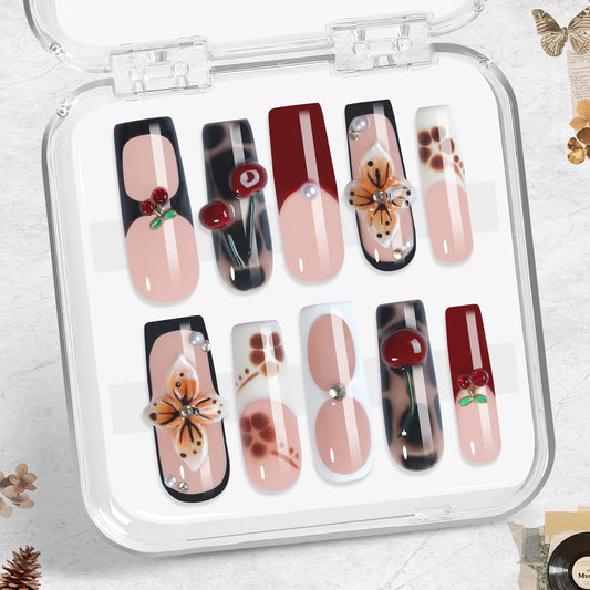 Appife Trendy Cherry Leopard nails set for bold everyday wear.