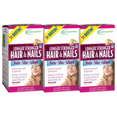 Applied Nutrition Longer Stronger Hair & Nails bottle showing key nutrients for daily beauty support