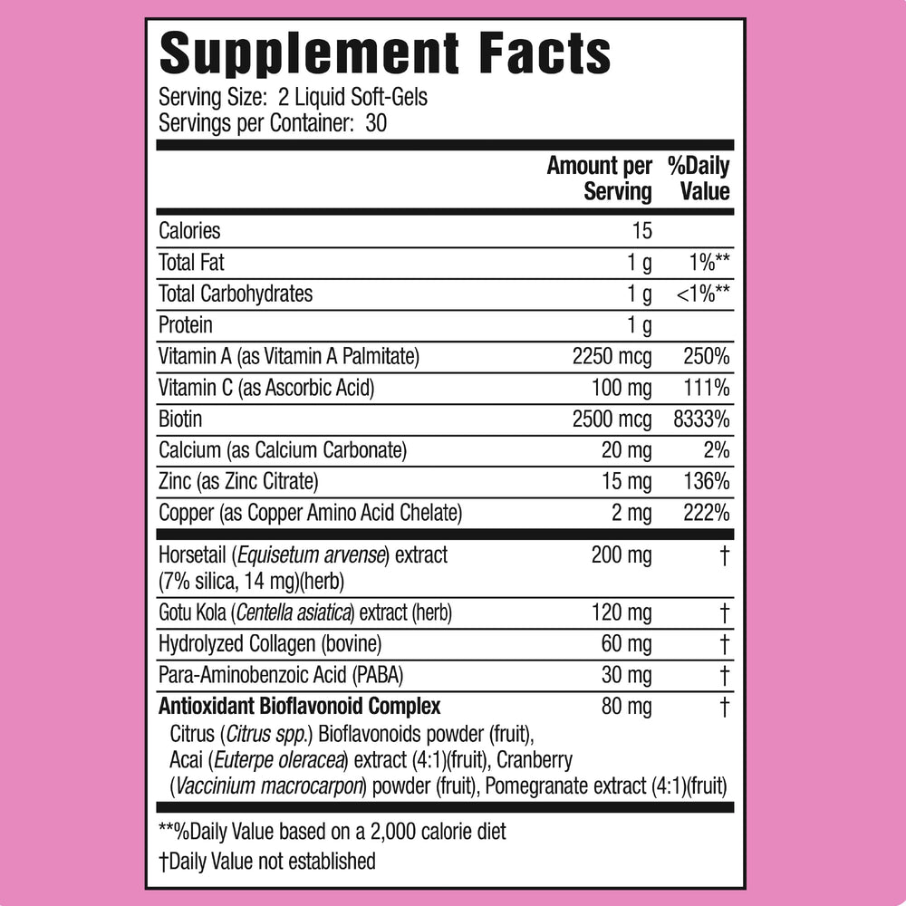 Applied Nutrition Longer Stronger Hair & Nails soft-gels closeup for easy daily intake