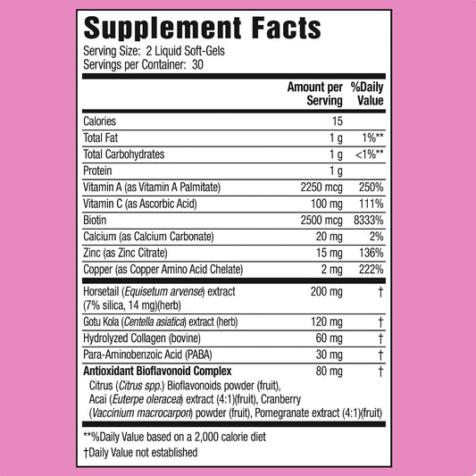 Applied Nutrition Longer Stronger Hair & Nails soft-gels closeup for easy daily intake