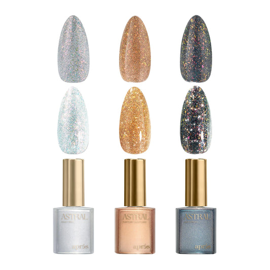 APRÉS Astral Flash Glitter bottle for bold color with a smooth, even finish