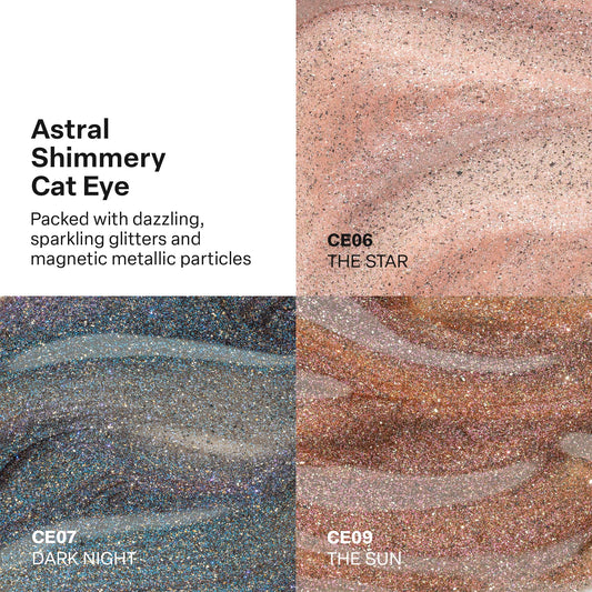 APRÉS Astral Gel Color Set pearlescent swatches for quick color assessment.