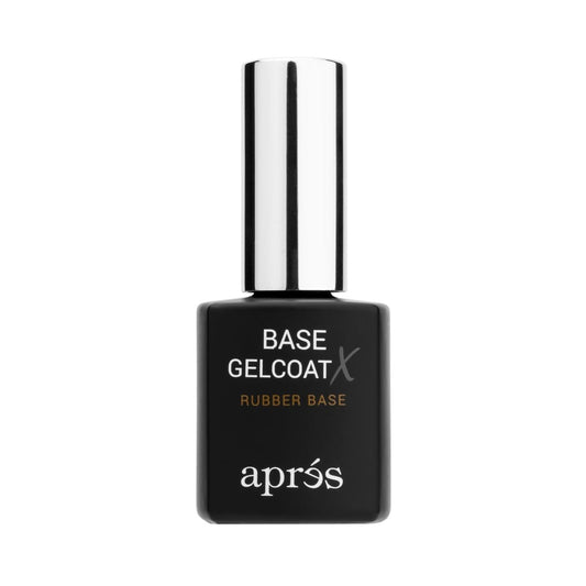 APRÉS Base Gelcoat X bottle pour shows a smooth base layer for a durable manicure.