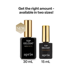 APRÉS chrome/mirror powder-ready gloss enhances high-shine nail art results.