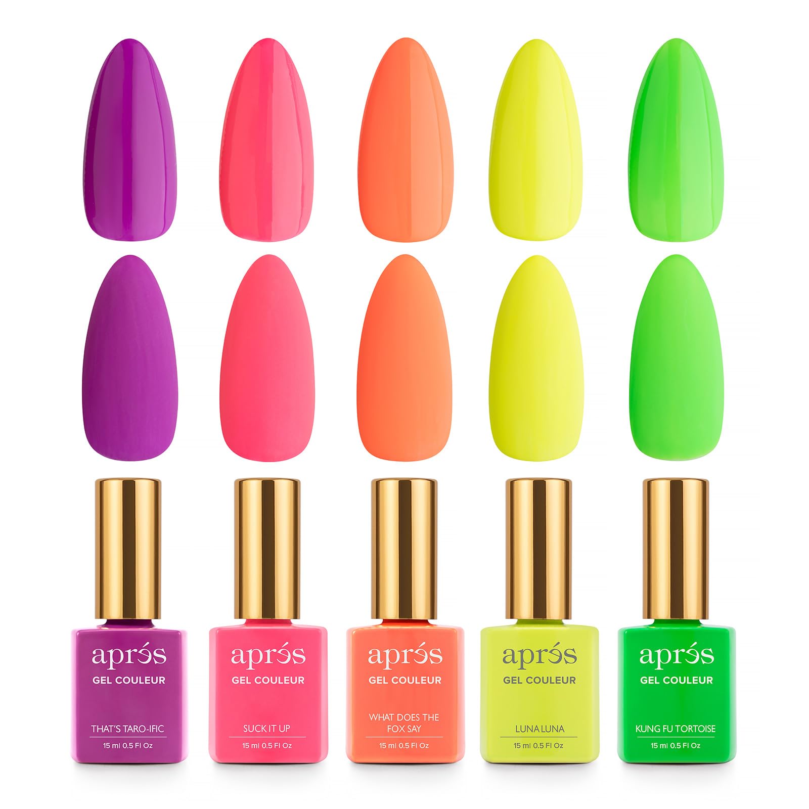 APRÉS Gel Couleur Combo Set collection shot showing five shade options for versatile manicures