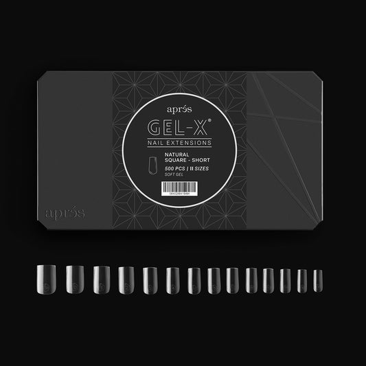 APRÉS Gel-X 500 tips inside box showcases abundance for multiple clients and sizes.