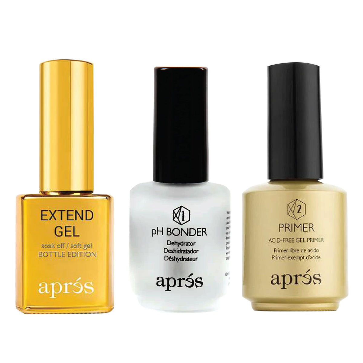APRÉS Gel-X gold bottle pH Bonder enhances adhesion for stronger nail extensions