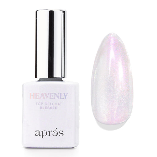 APRÉS Heavenly Top Gelcoat Blessed bottle with shimmering purple finish for glamorous nails
