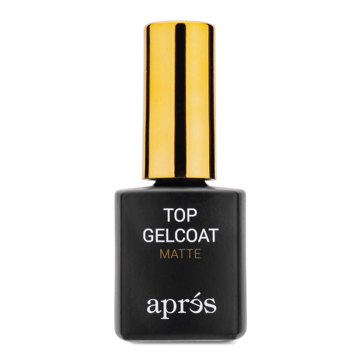 APRÉS Non-Wipe Matte Top Gel Coat bottle shows a sleek matte finish for lasting shine