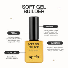 APRÉS Soft Gel Builder extension application demonstrates smooth, strong gel extension setup.