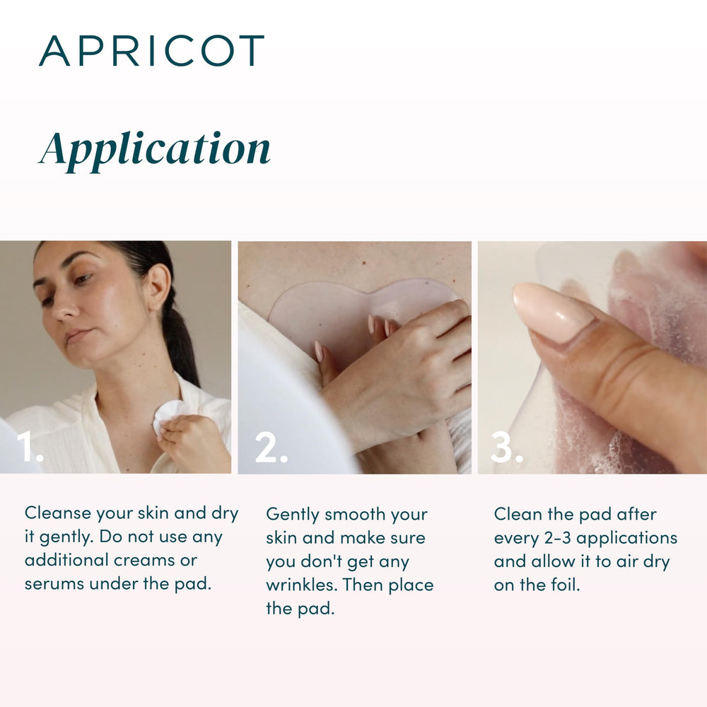 APRICOT Beauty Decollete Pad Application demonstrates easy placement and lift potential.