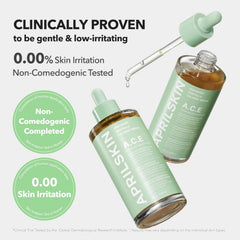 APRILSKIN A.C.E Serum being gently patted into skin for rapid absorption.