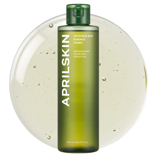 APRILSKIN Artemisia Korean Rice Toner bottle on a clean surface for hydrated, balanced skin.