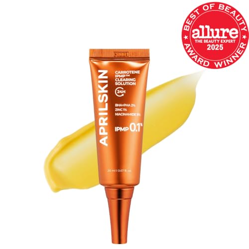 APRILSKIN Carrotene IPMP Clearing Solution dropper highlights concentrated treatment for breakouts.