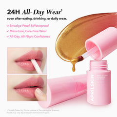 APRILSKIN serum-infused lip stain close-up highlighting hydrating, fuller lips