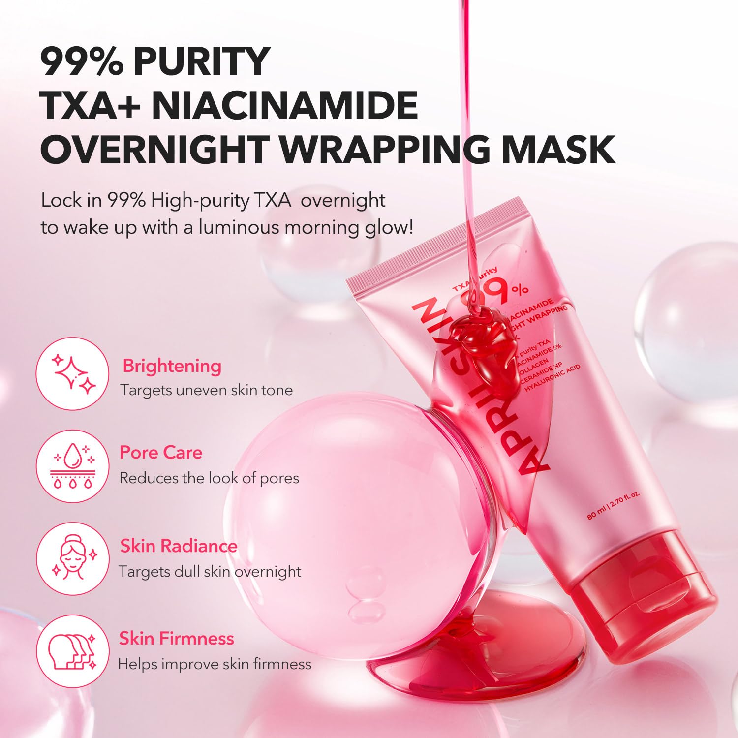 APRILSKIN TXA Niacinamide 99 mask application for overnight toning and pore care