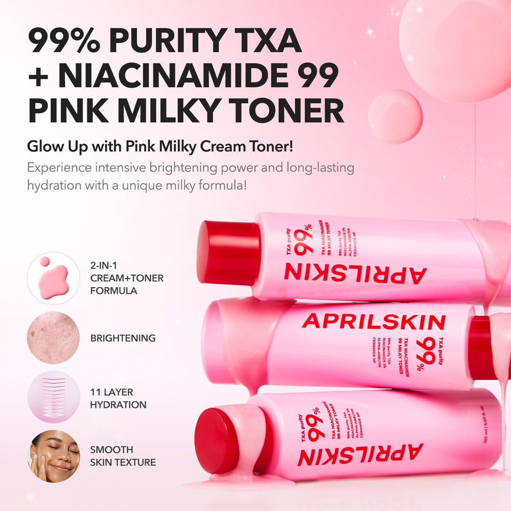 APRILSKIN pink toner texture spread demonstrates creamy milky consistency