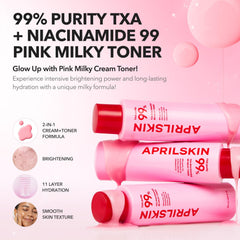 APRILSKIN pink toner texture spread demonstrates creamy milky consistency