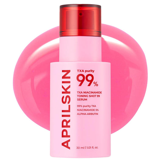 APRILSKIN TXA Niacinamide serum bottle close-up shows brightness potential.