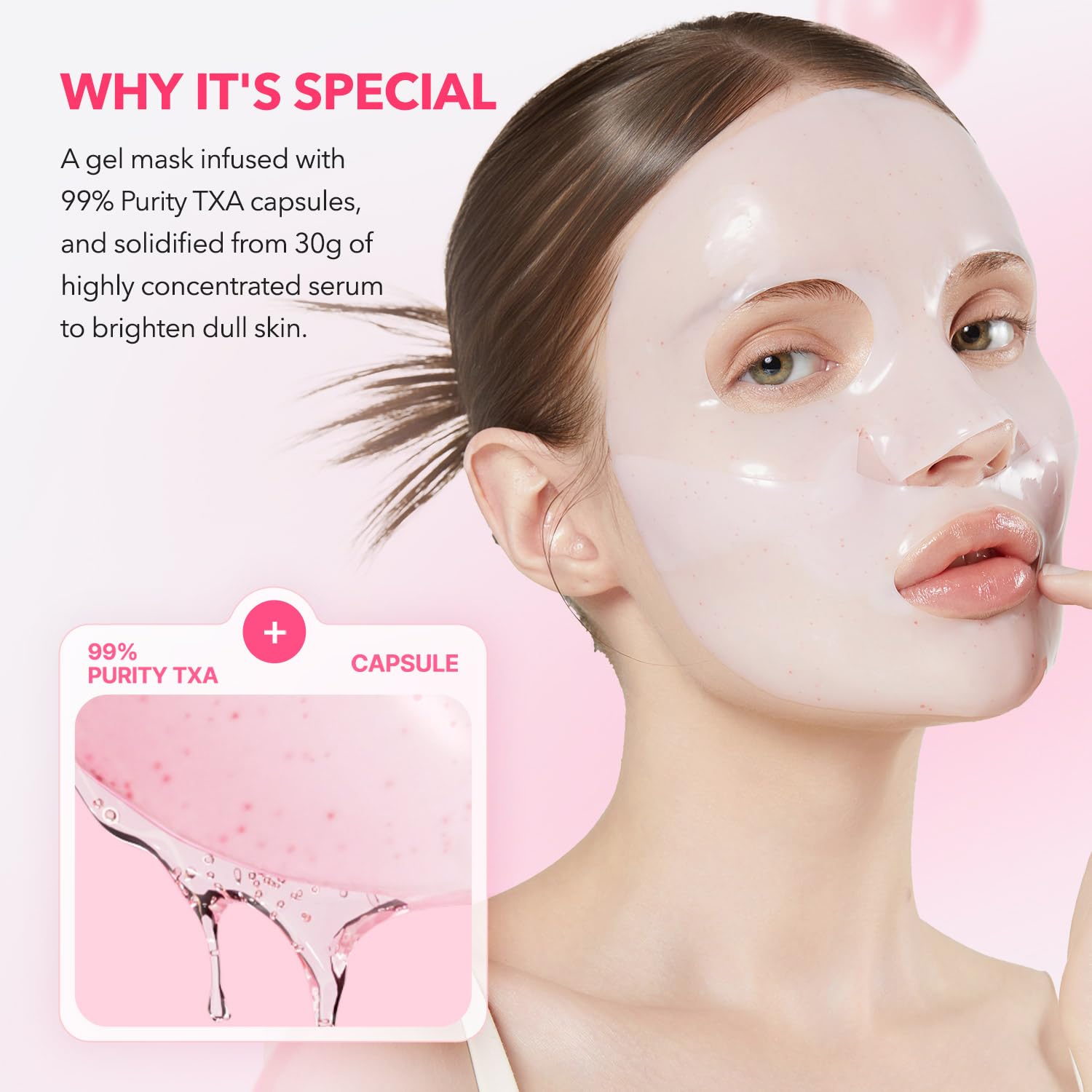 APRILSKIN TXA Pink Capsule Gel Mask applied on cleansed skin for smooth texture.