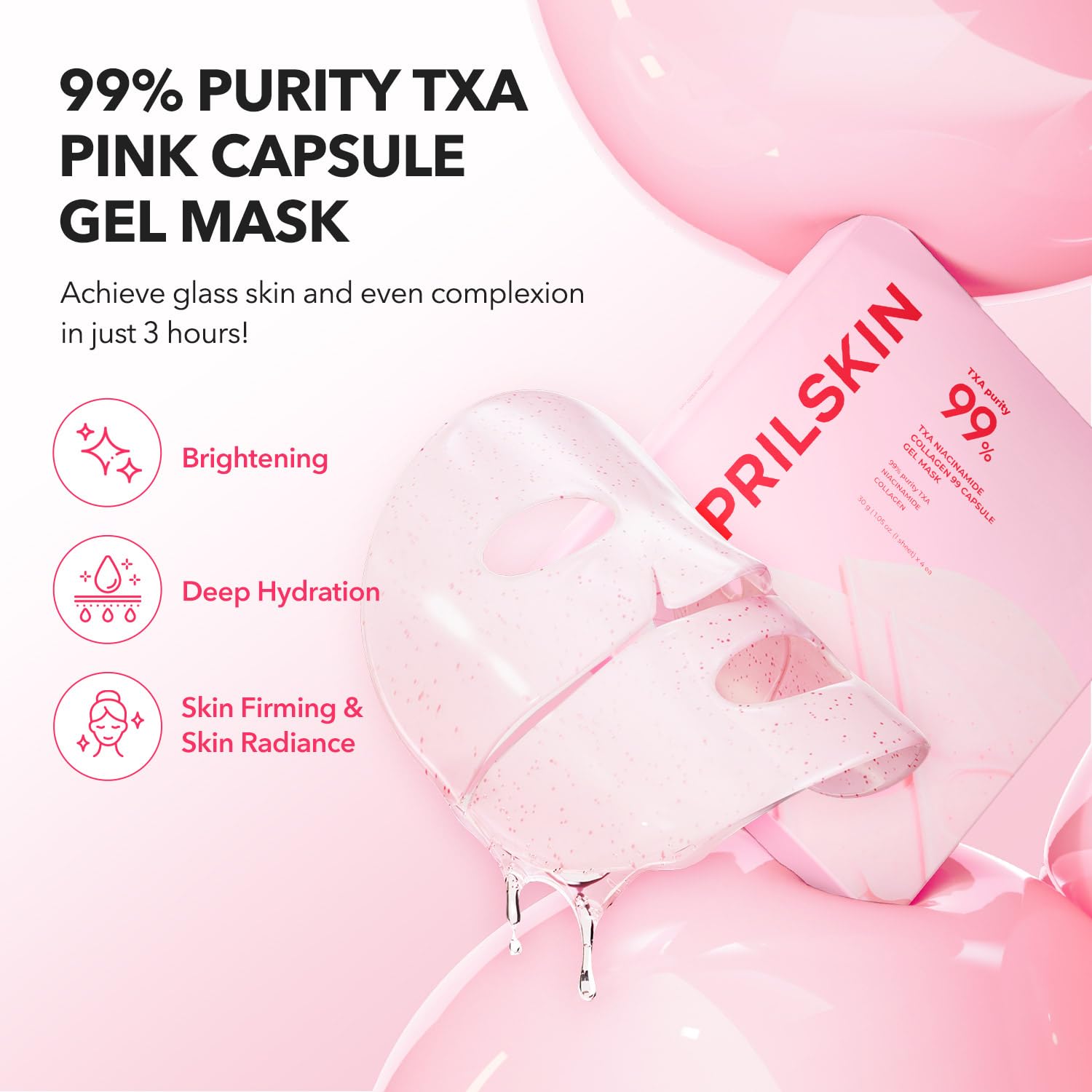 APRILSKIN TXA Pink Capsule Gel Mask color-changing gel indicates absorption progress.