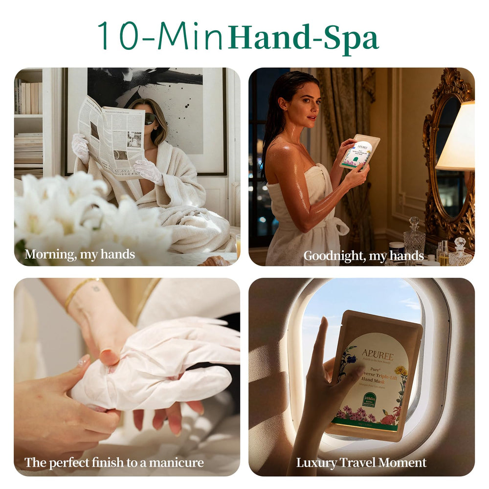APUREE hand mask contains 0.5-percent tripeptide-1 copper to help skin feel firmer