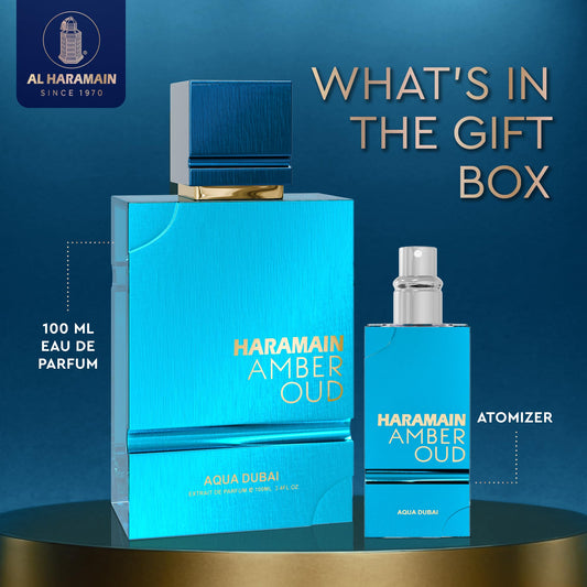 Aqua Dubai travel atomizer keeps Al Haramain scent handy on the go.