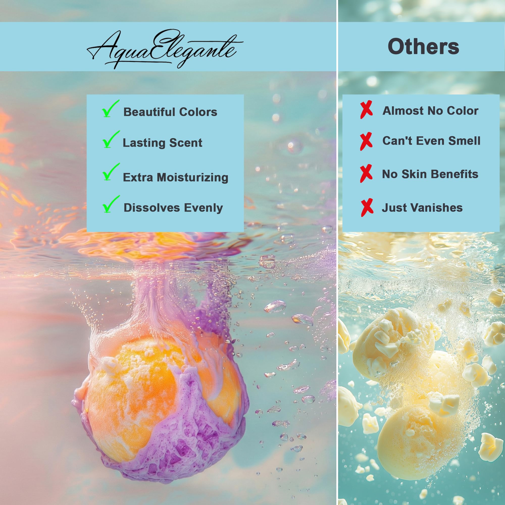 Aqua Elegante bath bombs with coconut oil for nourishment