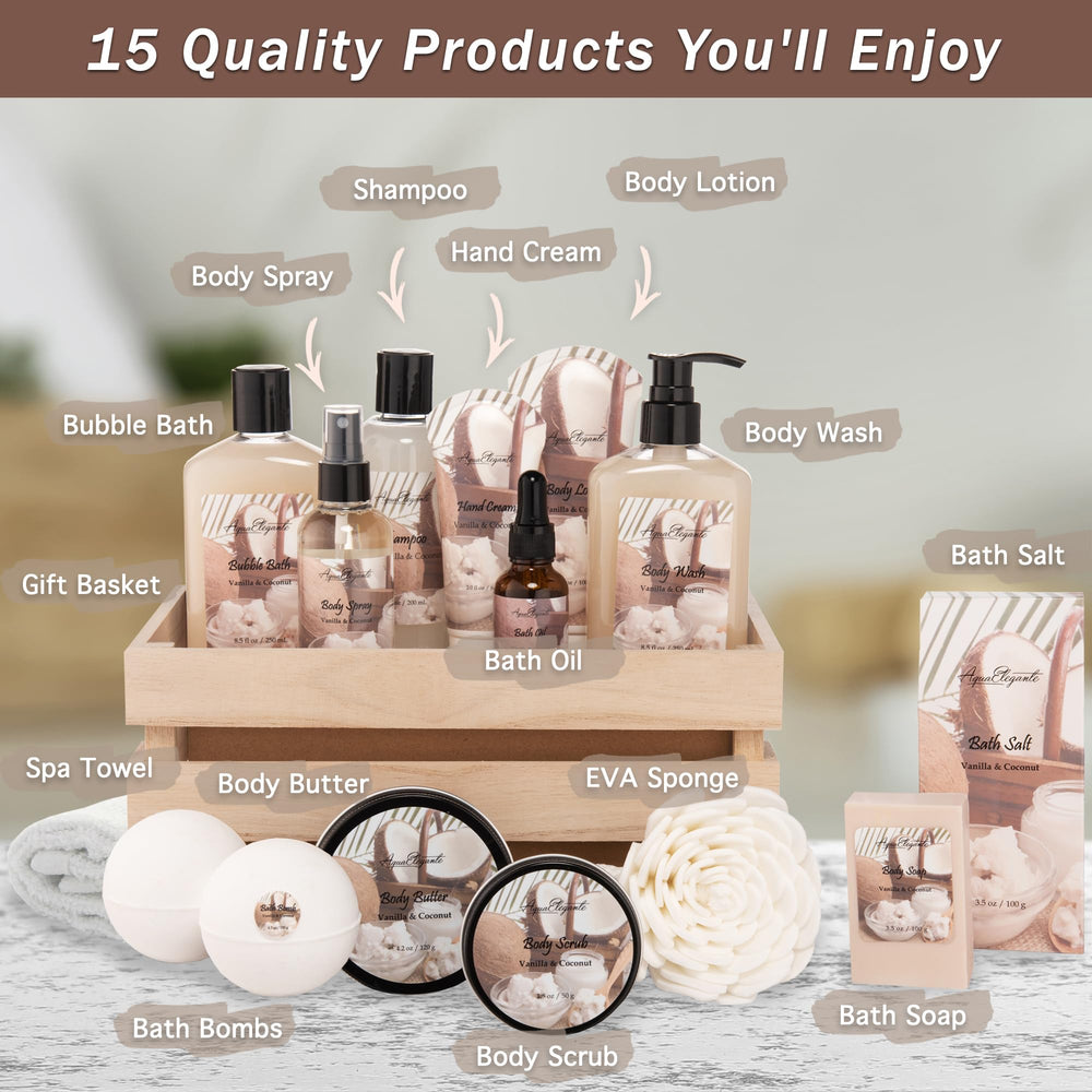 Aqua Elegante coconut vanilla wash bottle with creamy lather