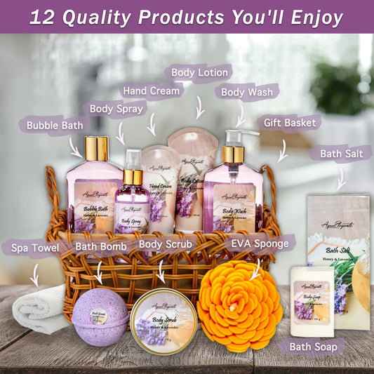 Aqua Elegante Honey Lavender Bubble Bath enriches bath time with calming aroma.