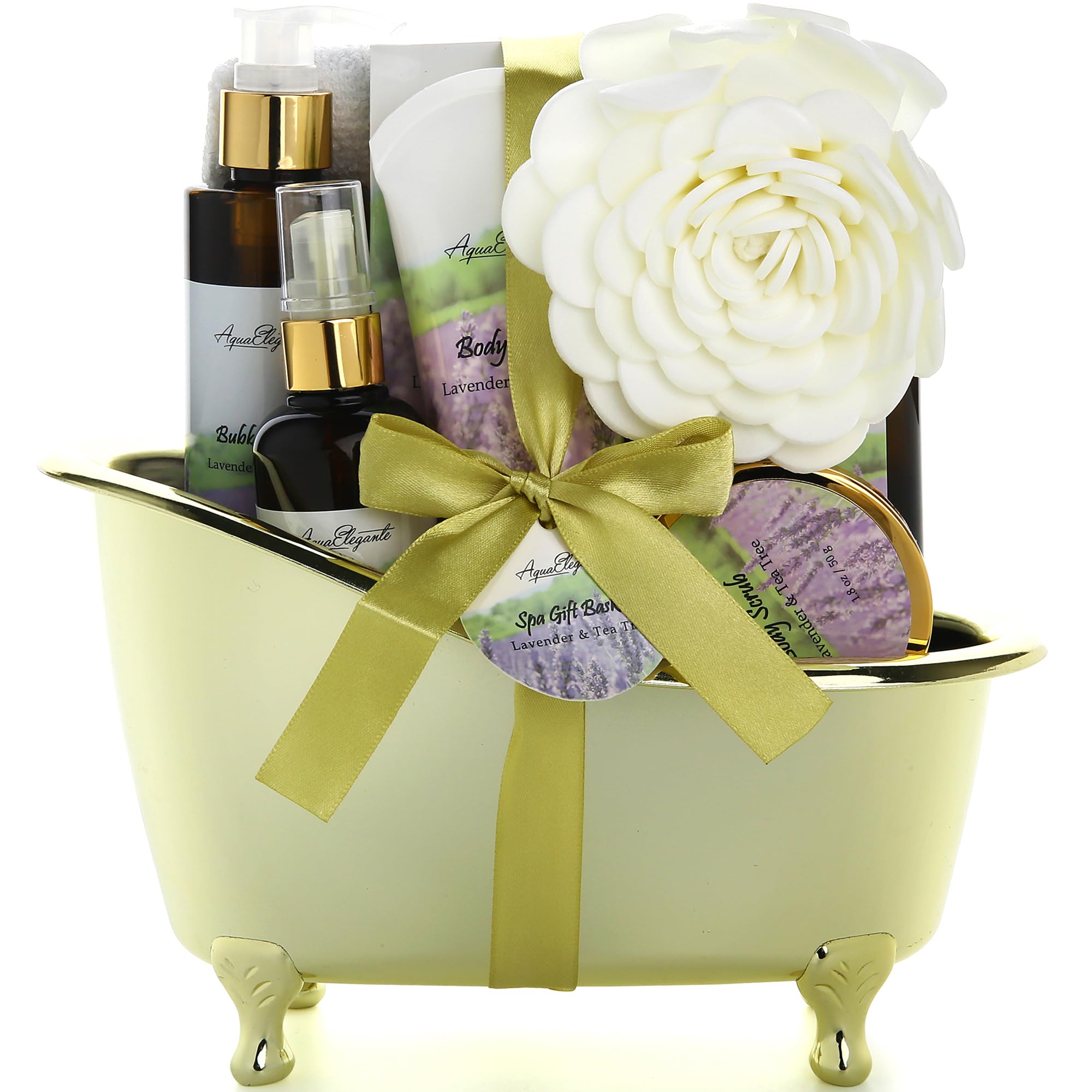 A Aqua Elegante lavender tea tree oil bath set with calming aroma for a spa like soak