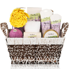 Aqua Elegante spa basket packaging with lavender-tea tree scent for relaxing at home
