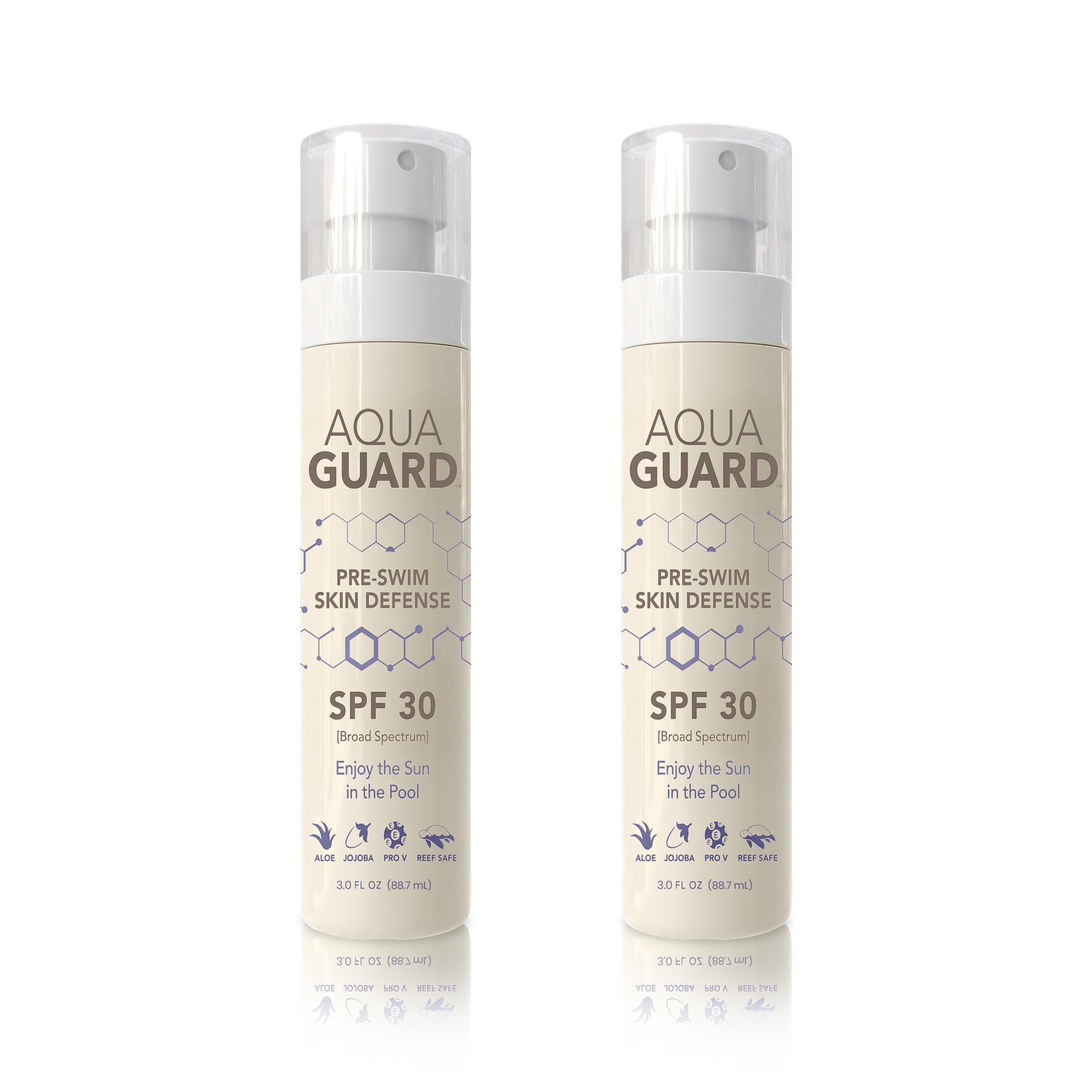 AQUA GUARD Pre-Swim Skin Defense bottle front showing hydration prep before swimming