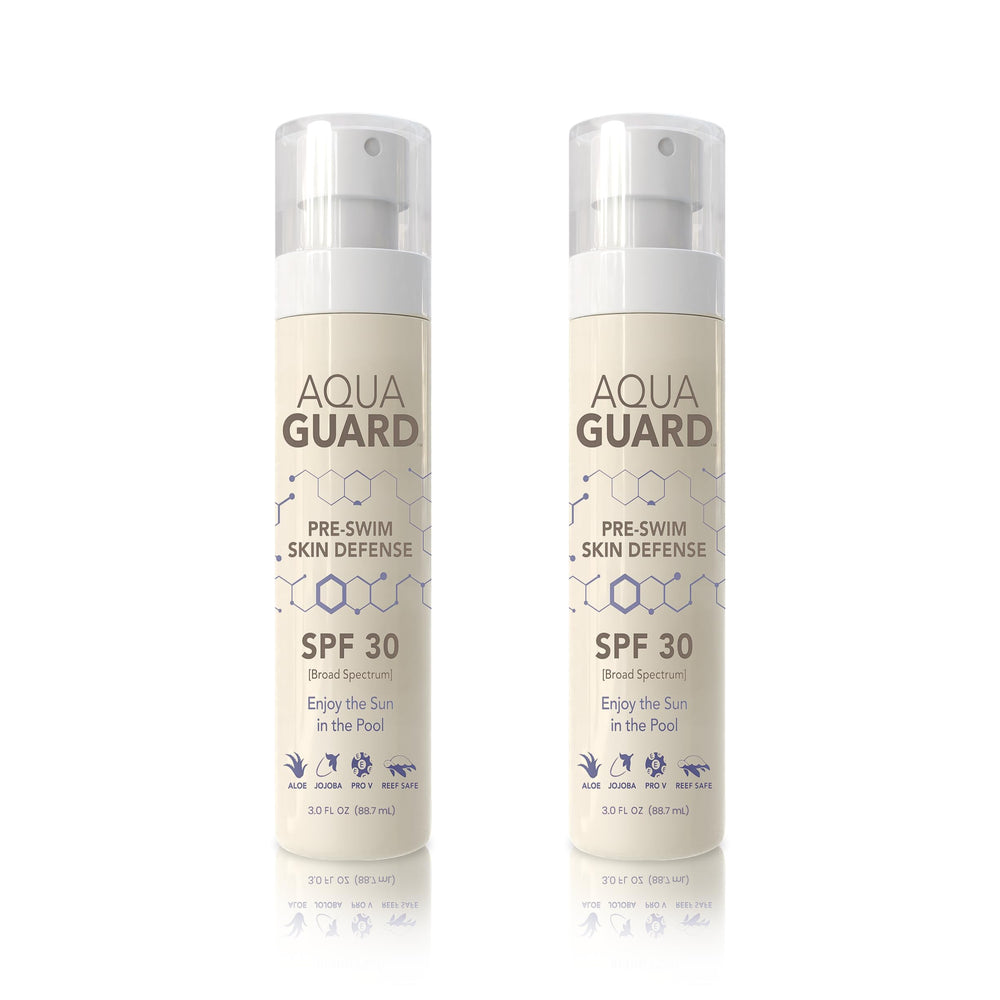 AQUA GUARD Pre-Swim Skin Defense bottle front showing hydration prep before swimming