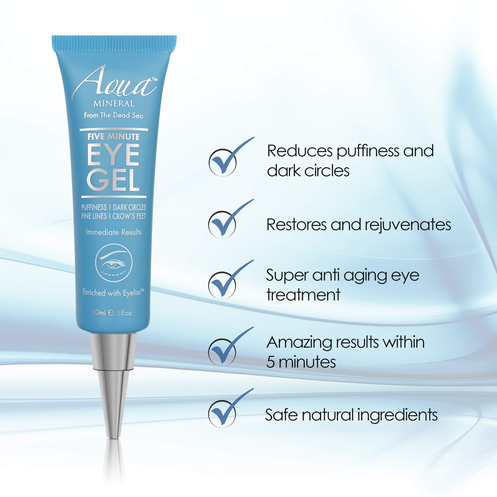 Aqua Mineral Hydrolyzed Collagen supports elasticity around the eyes.
