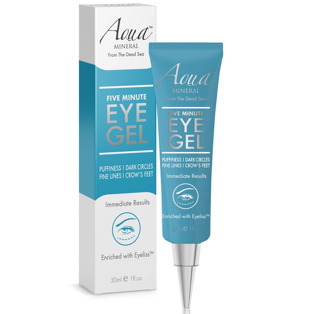 Aqua Mineral Puffy Eye Gel tube close-up showing instant hydration potential.