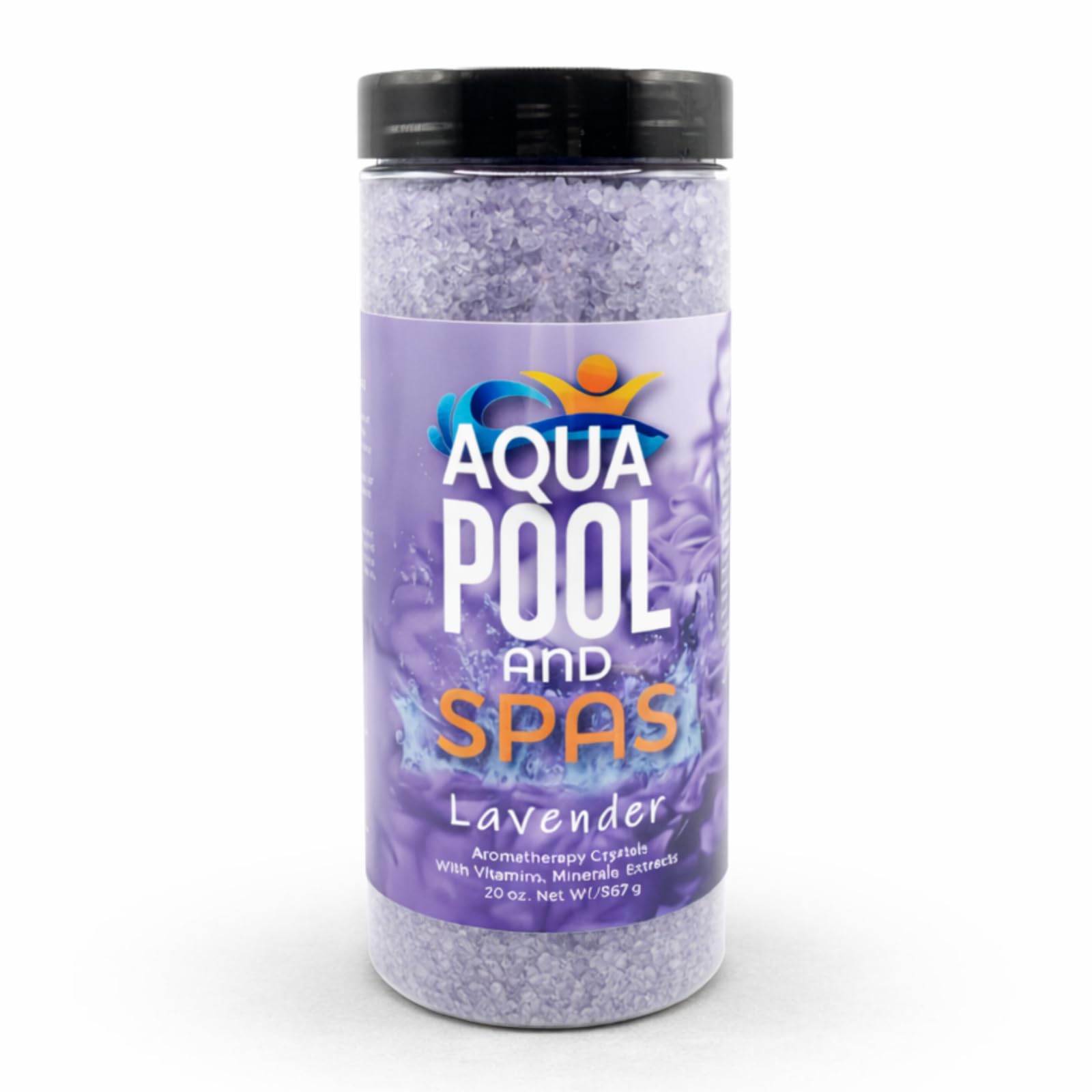 Aqua Pool and Spa Lavender crystals bottle for a calming bath ritual.
