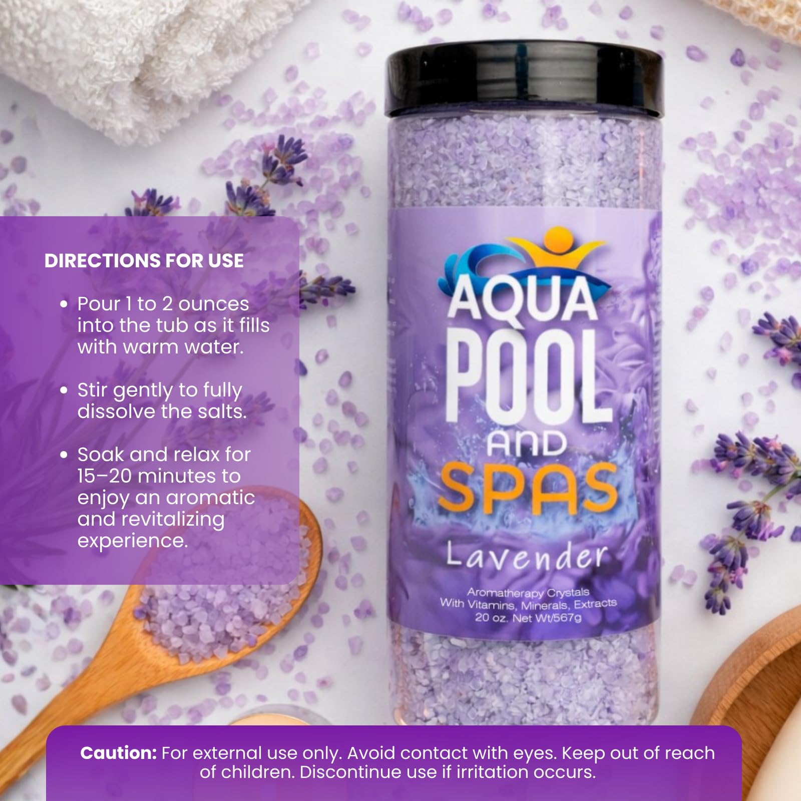 Aqua Pool and Spa Lavender crystals creating a calm mood after use.