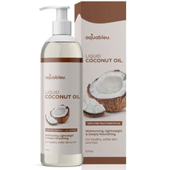 Aquableu fractionated coconut oil bottle pour for smooth, hydrated skin.