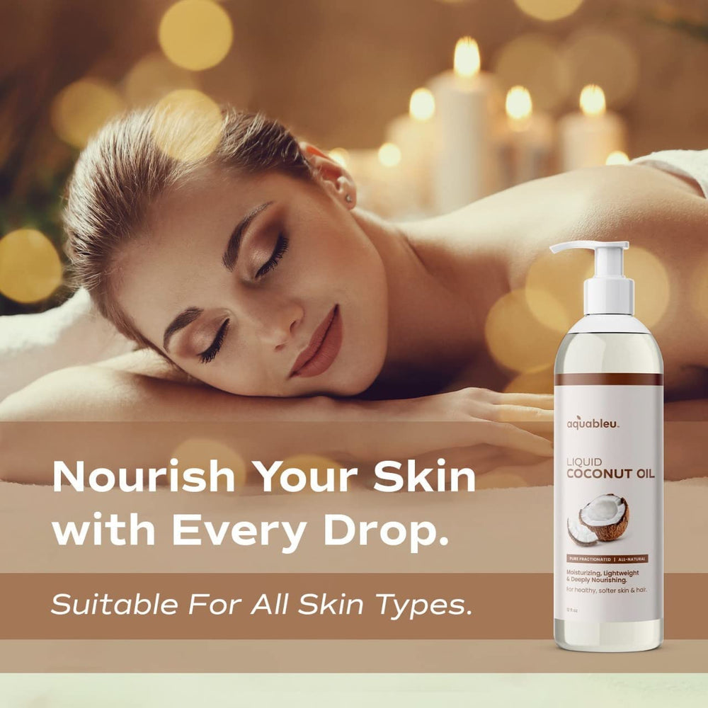 Aquableu coconut oil deepens skin hydration without heaviness.