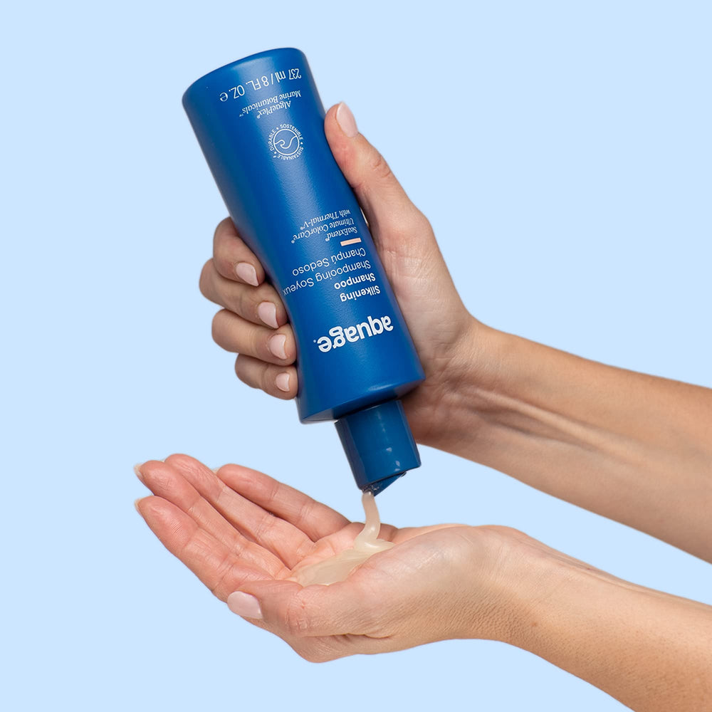Color-treated hair image suggests color-friendly cleansing.